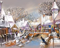 Étude réalisée sur tablette Apple iPad© 12,9' sur application Procreate - 2023 - Format 73 cm x 54 cm - impression sur toile LES PREMIÈRES NEIGES