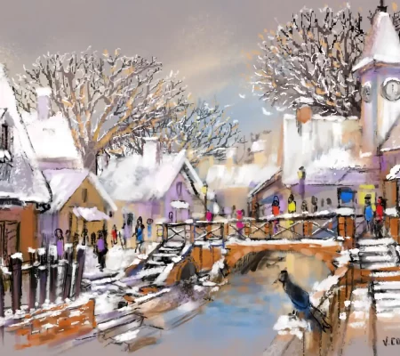 Étude réalisée sur tablette Apple iPad© 12,9' sur application Procreate - 2023 - Format 73 cm x 54 cm - impression sur toile LES PREMIÈRES NEIGES