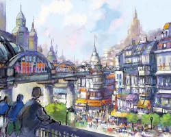 Étude réalisée sur tablette Apple iPad© 12,9' sur application Procreate - 2023 - Impression pour cadre/sous-verre - Format 20 cm x 15 cm LE PONT FERROVIAIRE