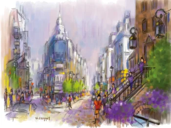 Étude réalisée sur tablette Apple iPad© 12,9' sur application Procreate - 2023 - Impression pour cadre/sous-verre - Format 20 cm x 15 cm LES RUES FLEURIES