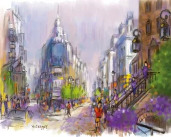 Étude réalisée sur tablette Apple iPad© 12,9' sur application Procreate - 2023 - Impression pour cadre/sous-verre - Format 20 cm x 15 cm LES RUES FLEURIES