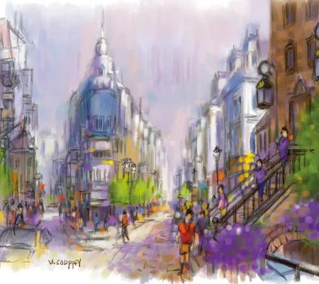 Étude réalisée sur tablette Apple iPad© 12,9' sur application Procreate - 2023 - Impression pour cadre/sous-verre - Format 20 cm x 15 cm LES RUES FLEURIES