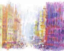 Étude réalisée sur tablette Apple iPad© 12,9' sur application Procreate - 2024 - Impression sur papier photo - Sous-verre / Encadrement blanc AMBIANCE DE VILLE