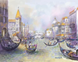 Étude réalisée sur tablette Apple iPad© 12,9' sur application Procreate - 2024 - Impression sur papier photo - Sous-verre / Encadrement blanc GRAND CANAL À VENISE