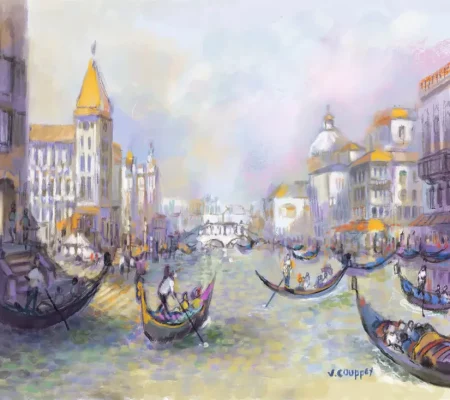 Étude réalisée sur tablette Apple iPad© 12,9' sur application Procreate - 2024 - Impression sur papier photo - Sous-verre / Encadrement blanc GRAND CANAL À VENISE