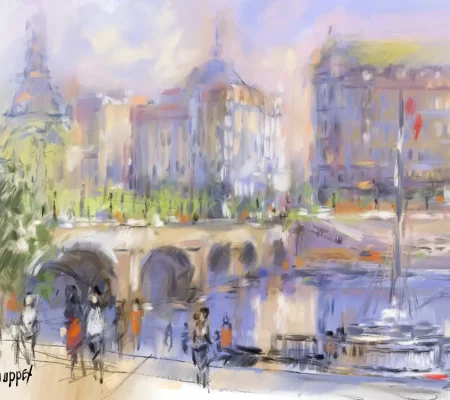 Étude réalisée sur tablette Apple iPad© 12,9' sur application Procreate - 2023 - Impression sur papier photo - Sous-verre / Encadrement blanc PRINTEMPS À PARIS