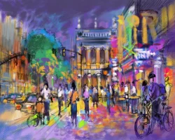 Étude réalisée sur tablette Apple iPad© 12,9' sur application Procreate - 2024 - Impression sur papier photo - Sous-verre / Encadrement blanc SCÈNE NOCTURNE