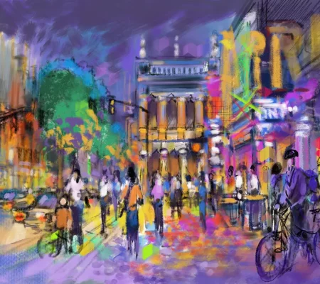 Étude réalisée sur tablette Apple iPad© 12,9' sur application Procreate - 2024 - Impression sur papier photo - Sous-verre / Encadrement blanc SCÈNE NOCTURNE