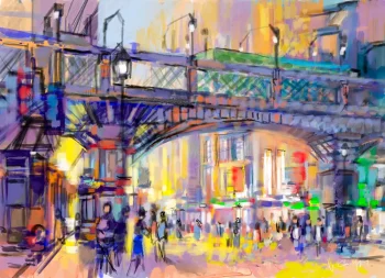 Étude réalisée sur ordinateur Samsung Galaxy Book 2 Pro 360 avec Adobe Photoshop - Format 73 cm x 54 cm - impression sur toile URBANISME III